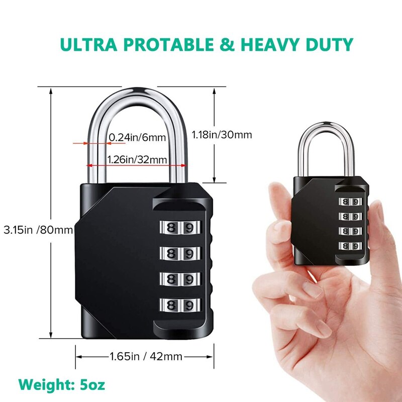 Combination Lock Resettable 4-Digit Padlock with Combination, Waterproof and Heavy Duty Combination Padlock 2 Pack