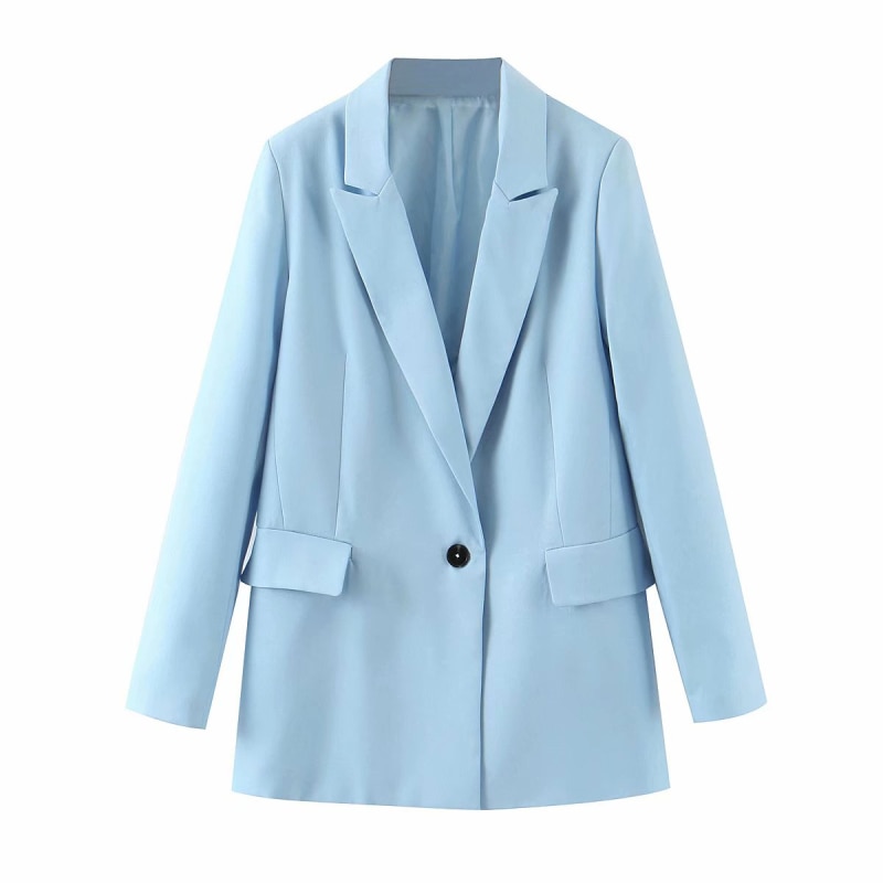 Elegante feminino solto azul blazers 2020 moda senhoras entalhado gola jaqueta ternos casuais feminino manga longa jaquetas meninas chique