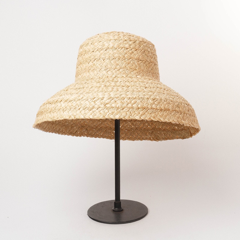Sommarhattar för kvinnor retro platt hängande hatt brätte handgjord raffia stråhatt dam utomhus solskydd strand halmhatt