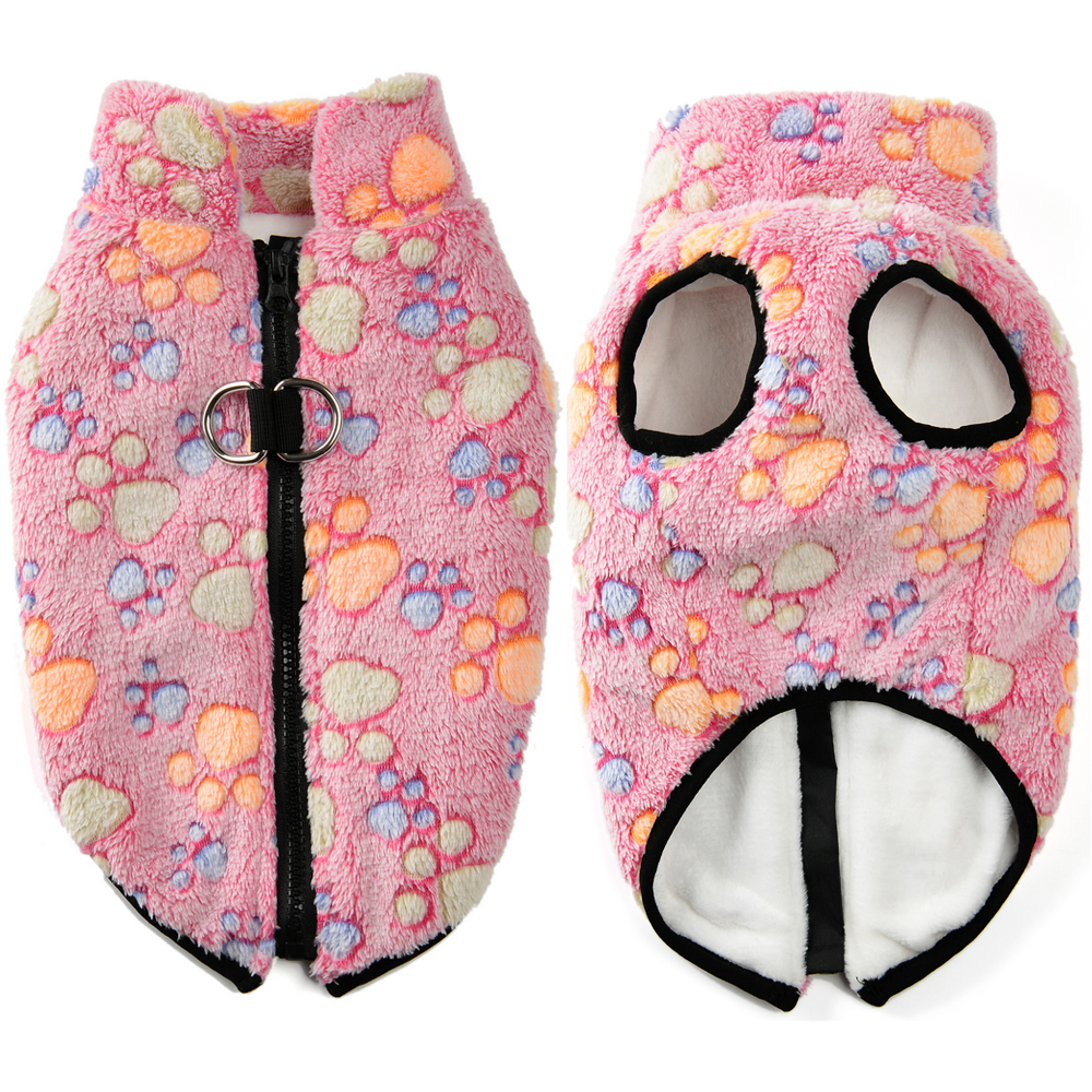 Fleece hondenkleding Winter warm puppyjack voor kleine honden Katten Truijas met ritssluiting D-ring Leuke print Chihuahua huisdieroutfits