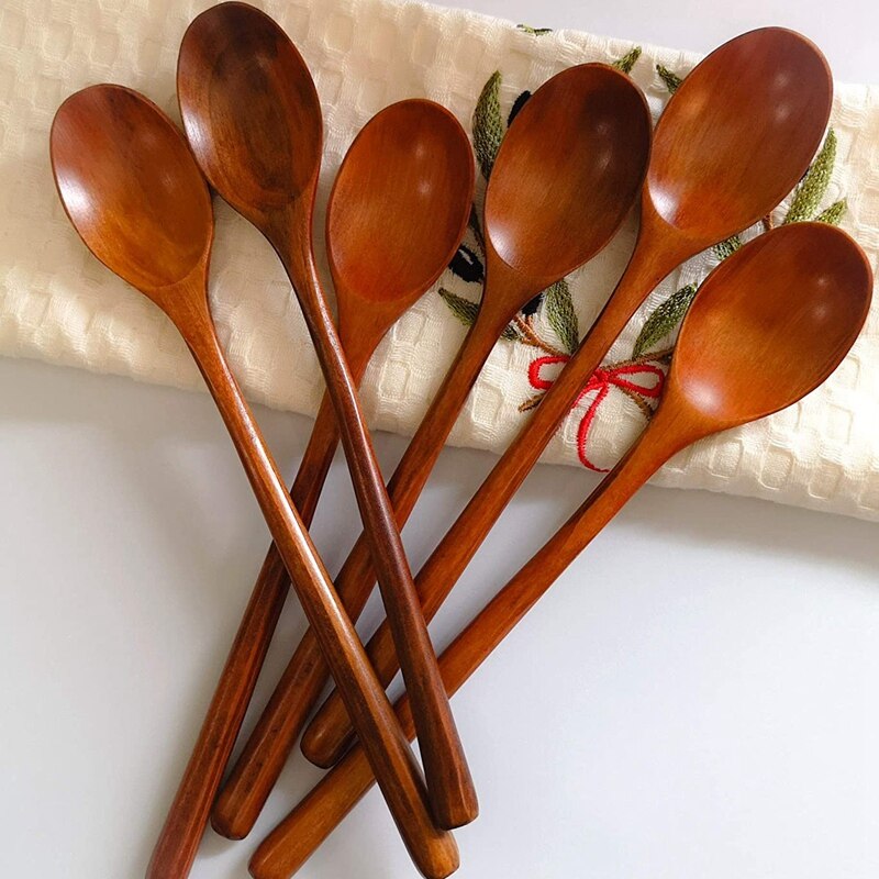 10 stuks houten lepel voor eten, handgemaakte 5,1 x 1,2 inch houten lepels voor soep, koffie, salade, desserts, chips, snacks, ontbijtgranen en fruit