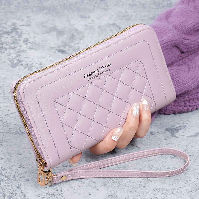 ladies purse long Joker zipper clutch bag embroidered large capacity soft wallet mobile phone bag: PURPLE