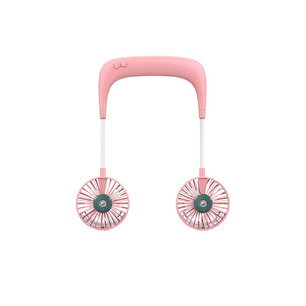 Portable Mini Flexible USB Rechargeable Hanging Neck Sports Cooling Spray Fan: Pink