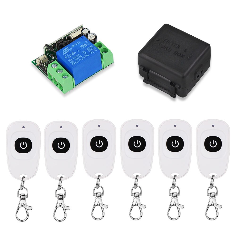 315 / 433 Mhz RF Transmitter Remote Controls Wireless Remote Control Switch DC12V 1CH Relay Receiver Module for Access Control: 6 White Remote