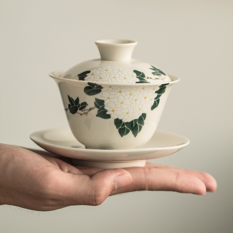 Keramisk växt ask handgjord terrin keramik kung fu teservis skål sopera de ceramica gaiwan krysantemum te för pojkvän