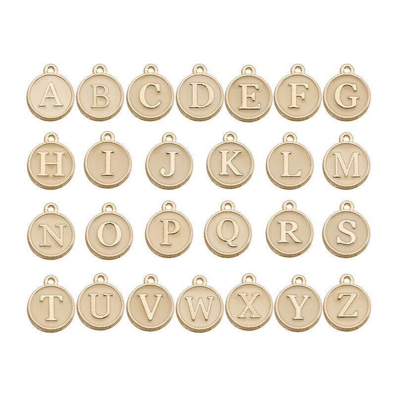 100pcs Alphabet Letter Double Face Enamel Charms Gold Color 8mm Pendants Jewelry Making Handmade Craft Accessories: 100pcs light charm