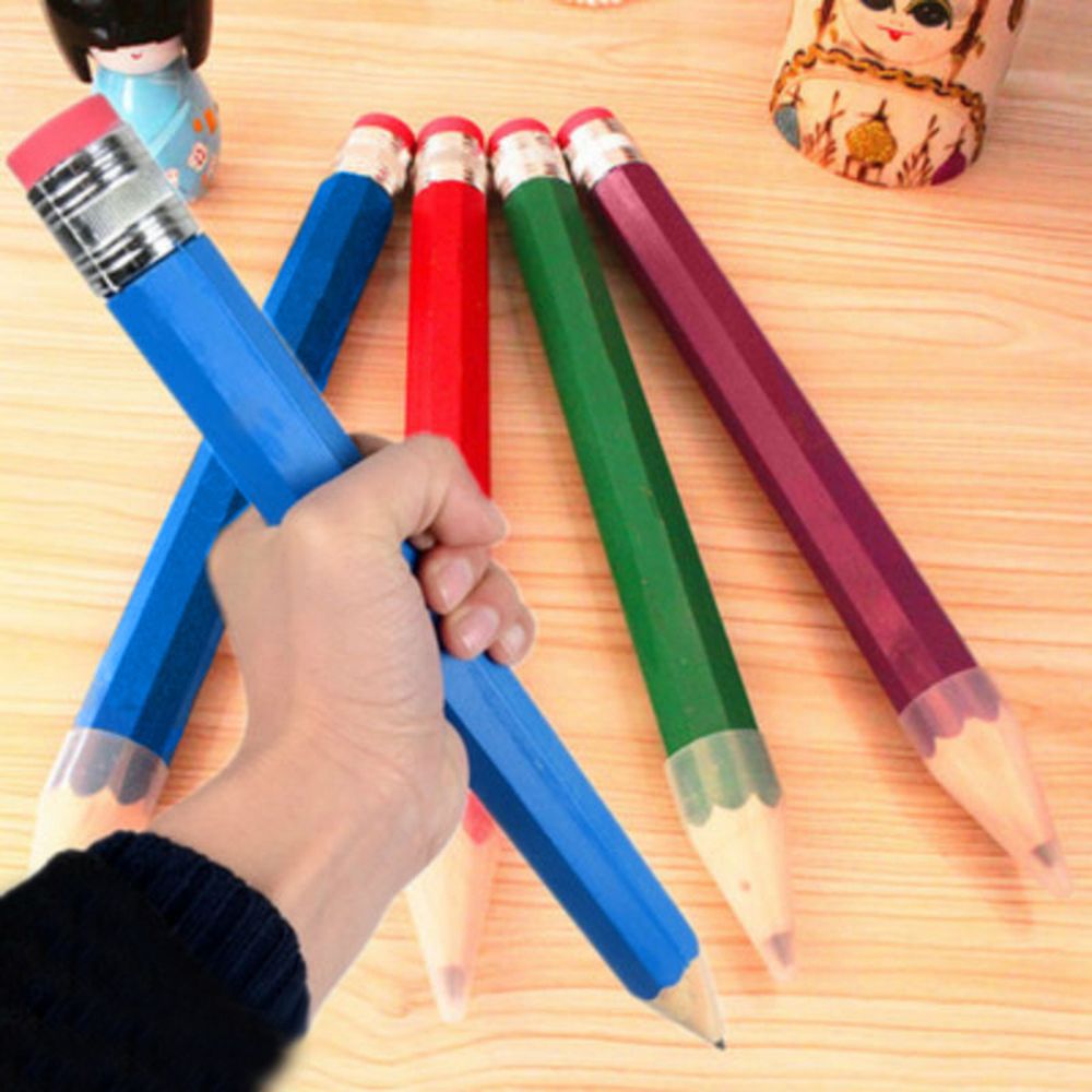 1 Pcs Wooden Pencil 35cm Large Wooden Graphite Lead Pencil Color Thick Pencil Props For Children