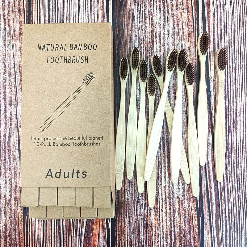 10pcs mixed color bamboo toothbrush Eco Friendly wooden Tooth Brush Soft Tip Charcoal adults oral care with box: 1167-C-1