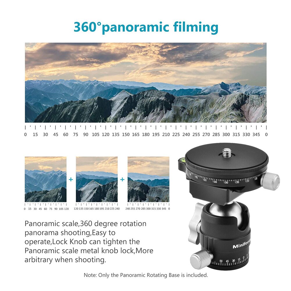 Camera Panoramic Panning Base with Arca Swiss Style Plate 3/8" Screw Aluminum Panorama Ball Tripod Head for Tripod Monopod DSLR