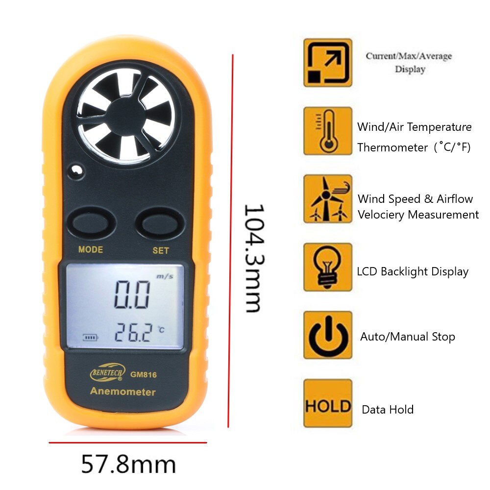Digital Anemometer Mini Air Velocity Airflow Temperature LCD Backlight Wind Speed Meter Windmeter 30m/s Hand-held 30% off