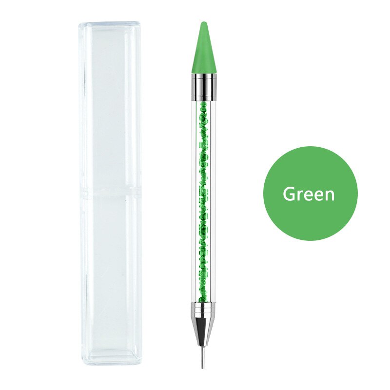 ANGNYA 1Pcs Dual Heads Acrylic Nail Dotting Wax Pen Rhinestones Gem Picker Crystal Picking Nail Art Studs Dotter DIY Drill Tools: Green