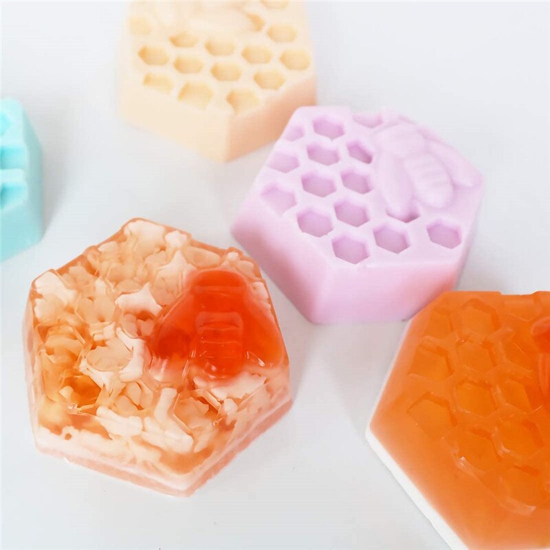 3D Handmade Silicone Soap Molds Bee Honeycomb Chocolate Biscuit Ice Cube Silicone Mold Tools DIY Flower Shape Soap Resin Crafts