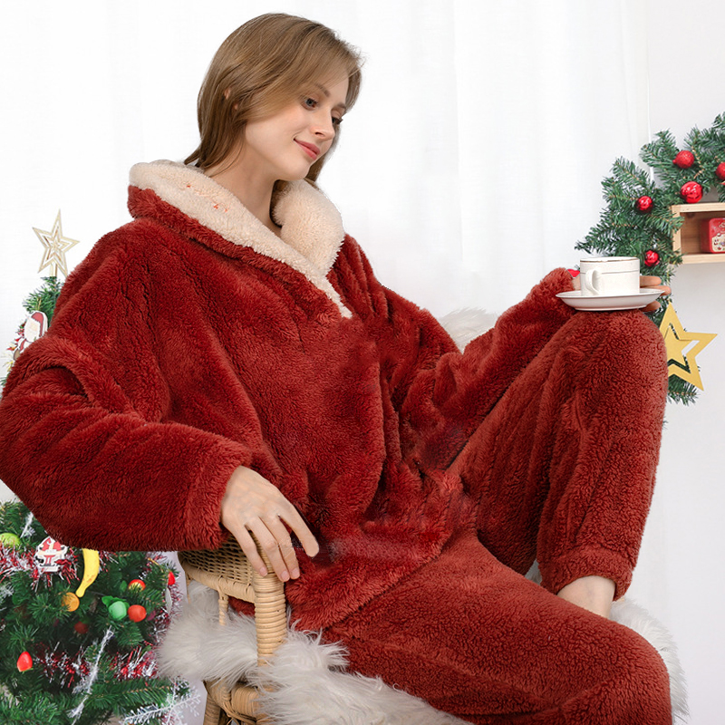July's Lied Flanel Winter Pyjama Set Verdikking 2 Stuks Vrouwen Nachtkleding Ongedwongen Losse Warm Homewear Coral Fleece Nachtkleding