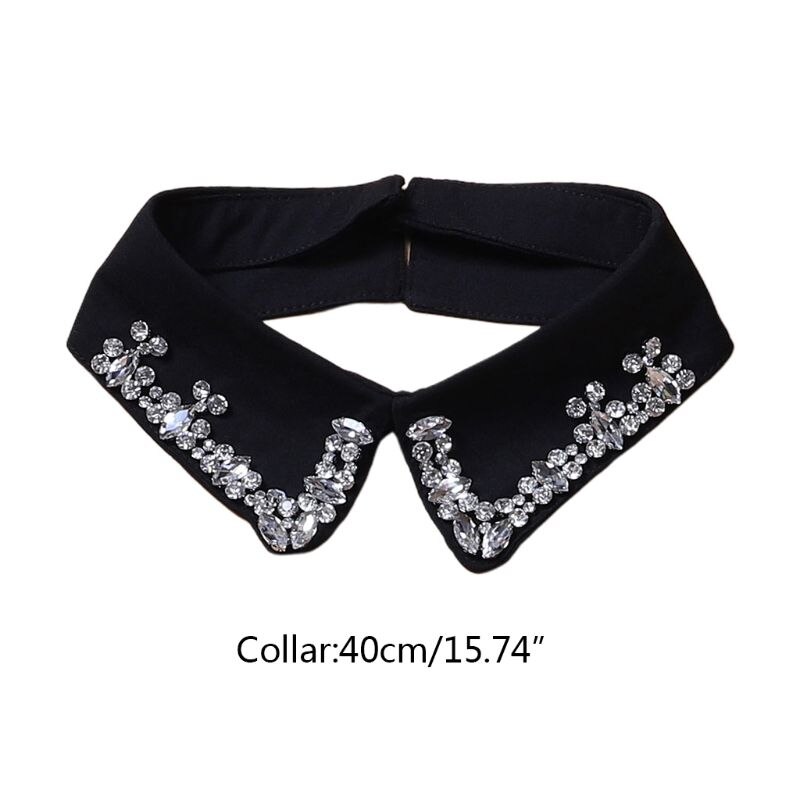 Frauen Glas Diamant Dekorative Gefälschte Kragen Schwarz Farbe Abnehmbare Revers Halskette 649C