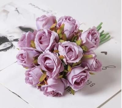 12 roses bouquet simulation wedding flower living room decoration flower flower arrangement home furnishings: Purple