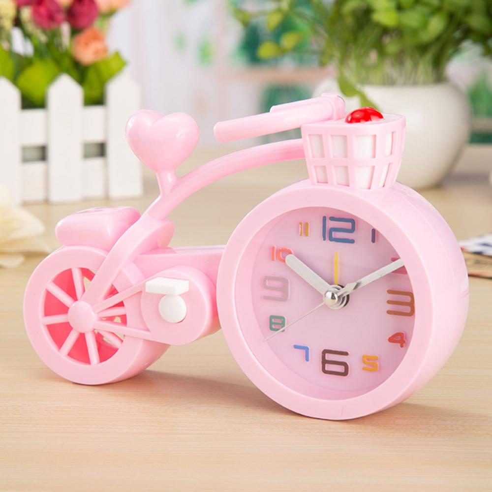 Réveil pour enfants | Joli réveil, couleur bonbon, dessin animé, en forme de vélo, horloge de Table pour garçons et filles: Pink