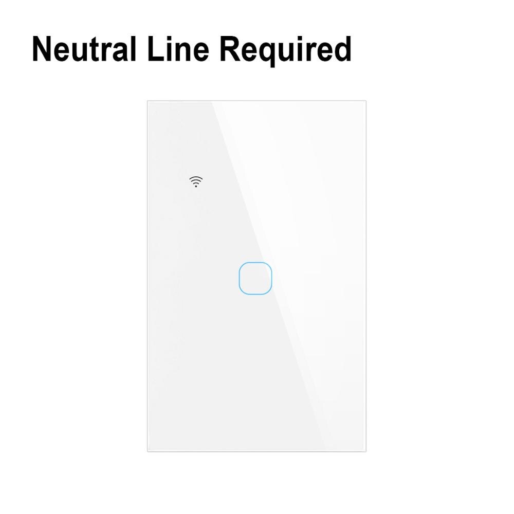 Tuya Alexa Wifi App Smart Wifi Google Home Licht Schakelaar 110V 220V Eu Us Type Neutrale Draad Is nodig: 1 Gang US White