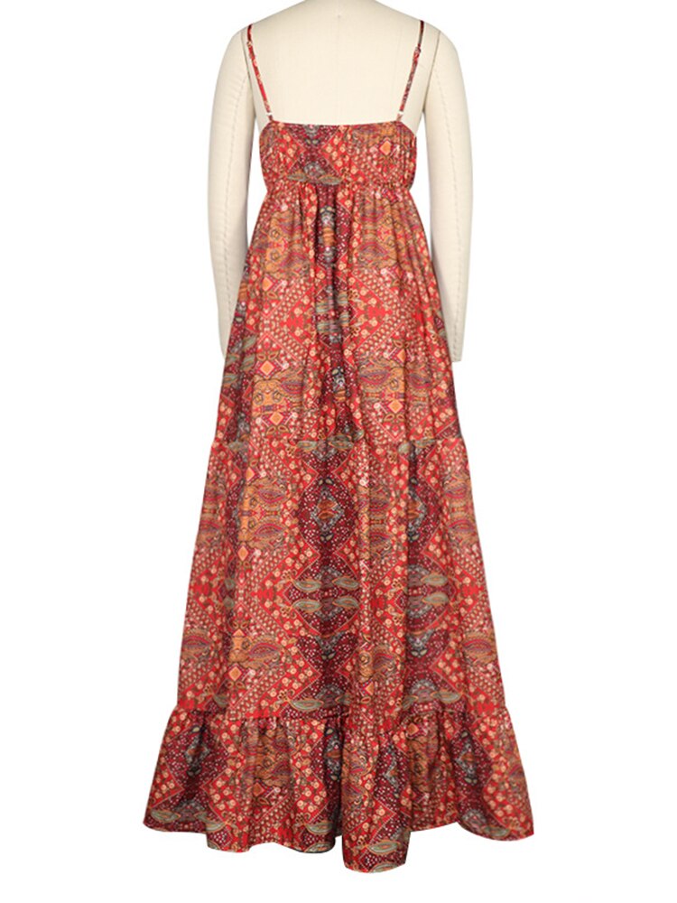 Vintage print v-hals maxi lange strandjurk dames tuniek strandbedekking strandkleding pareo's de playa mujer lange jurk strand