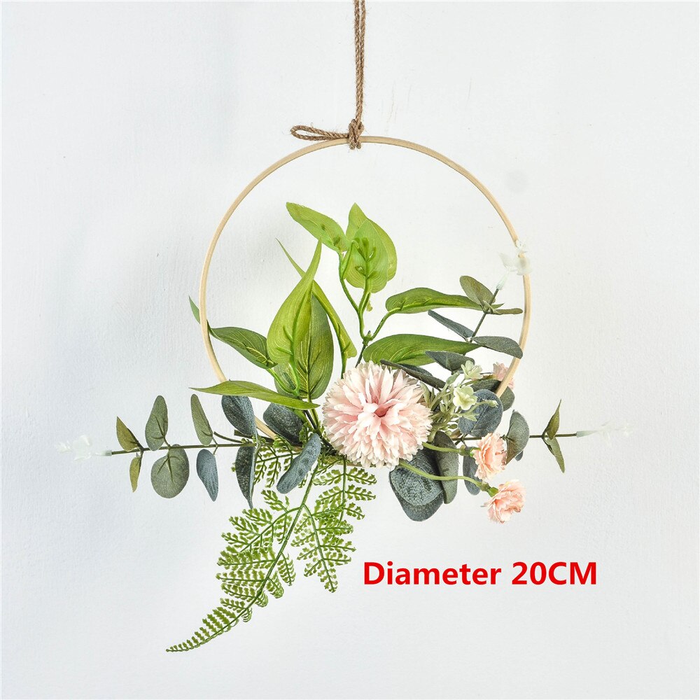 Cilected Hydrangea Eucalyptus Garland Wooden Wall Hanging Decoration Artificial Flower Garland Hoop Wreath For Wedding Backdrop: Color5