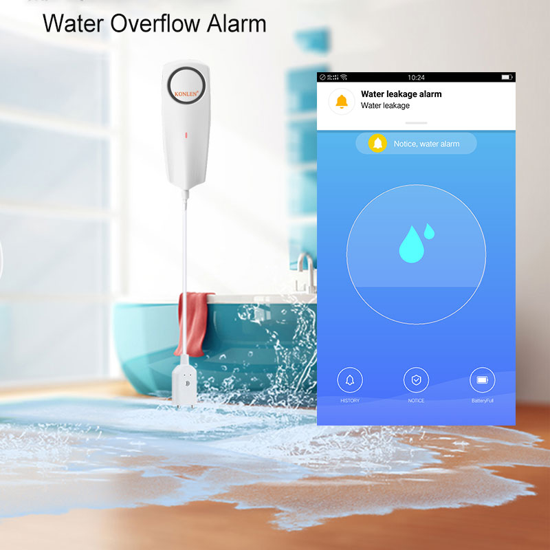 KONLEN WIFI Liquid Leak Sensor Wireless Water Level Detector Leakage Overflow Buzzer Tuya Smart Life APP Push Alarm Alerts