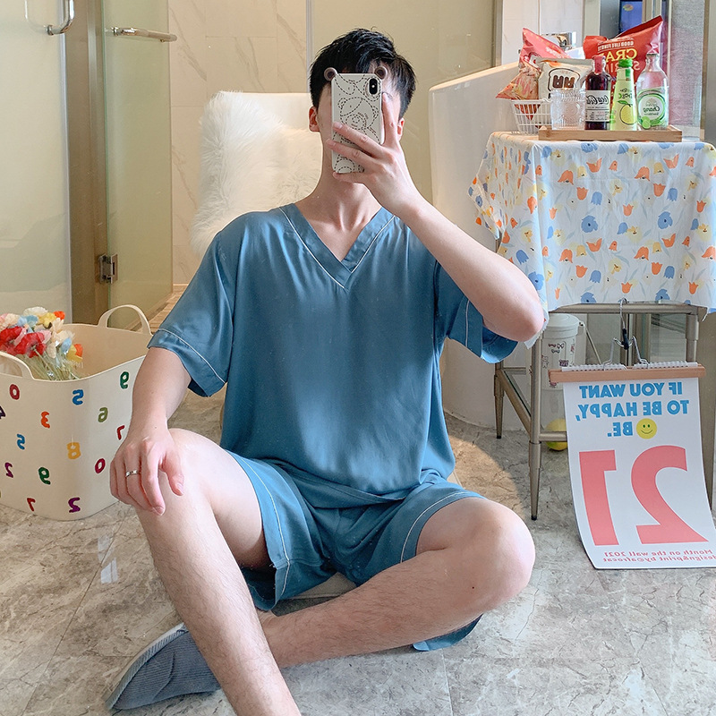 Pyjama en coton à manches courtes pour homme, ensemble léger et doux, chemise et pantalon, idéal pour le salon, tailles XL, XXL et XXXL