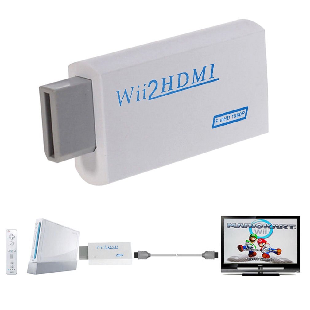 White Plastic Wii to HDMI Wii2HDMI Adapter Converter Full HD 1080P Output Upscaling 3.5mm Audio Video Output