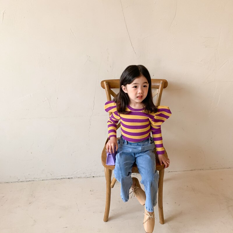 Primavera 2021 moda casual pantaloni svasati in denim per bambini ragazze brevi jeans tinta unita con taglio a stivale