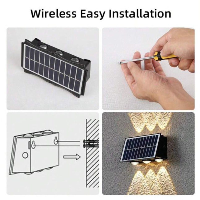 Zonne-buiten waterdichte led-verlichting op en neer zonne-wandlampen schemering tot zonsopgang veranda verlichting decor voor garage tuin dek tuin