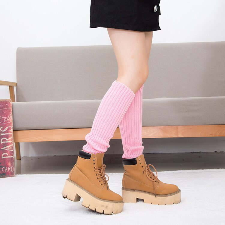 Calentadores de piernas para mujer elegantes de invierno abrigados a la para mujer estilo coreano tejido para mantener la rodilla estudiantes ocio mujer Chic: pink