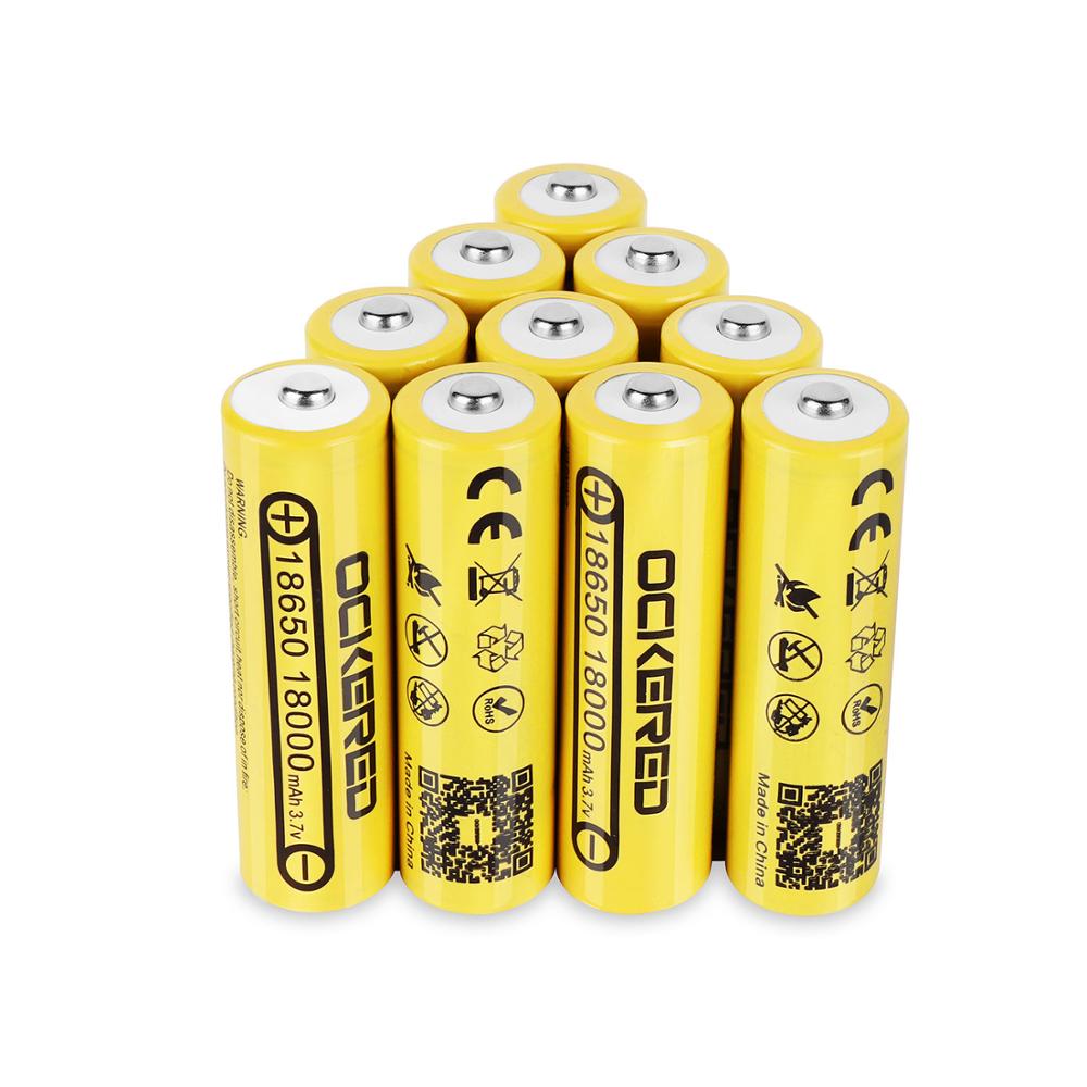 Ockered 18650 Battery 3.7V 18000mAh Lithium Rechargeable Battery For Flashlight PCB Battery with Free 18650 USB Battery Charger