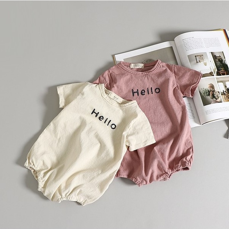 Zomerse koreaanse baby bodysuits met letterprint voor jongens en meisjes, jumpsuits en schattige babykleding
