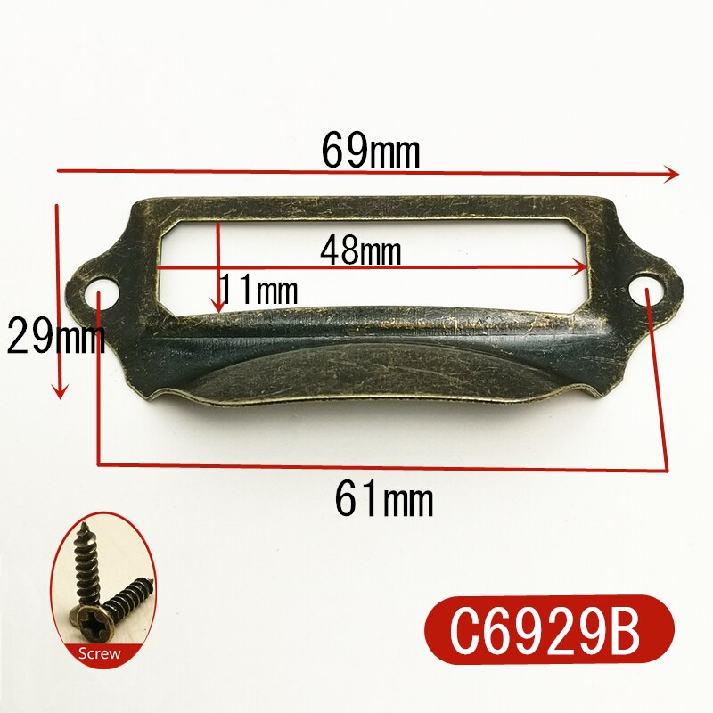 5 Stks/partij Antiek Messing Brons Metalen Label Pull Frame Handvat Bestand Naam Kaarthouder Voor Meubels Kast Lade Doos case Bin: C6929B