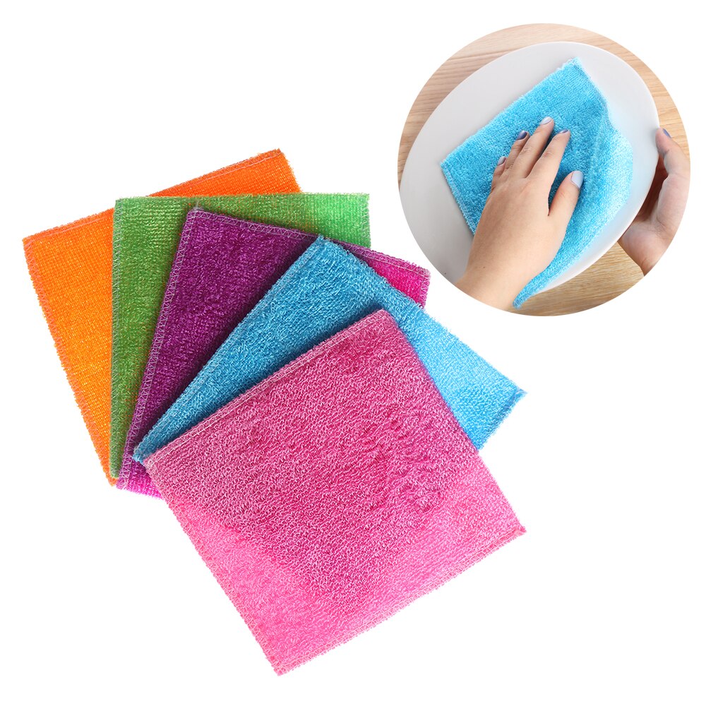 Paño antigrasa para platos, toalla de lavado de fibra de bambú, estropajo para cocina y hogar, trapos de limpieza mágicos, suministros para el hogar y la vida, 5 uds.