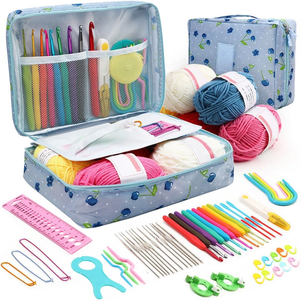 KOVEEN 59 pièces/ensemble ensemble de tricot au Crochet Portable bricolage débutant Kit de Crochet avec sac de rangement matériel Pack et outils de rangement