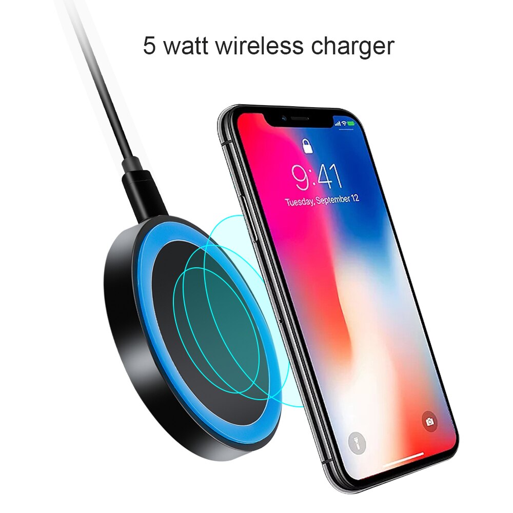 Cargador inalámbrico Qi de 5W para iphone X, XS, XR, almohadilla de carga rápida, cargador inalámbrico para Samsung S9, Xiaomi, Base de transmisor redondo