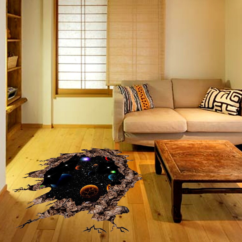 3D Cosmic Space planet Broken wall stickers for kids rooms bedroom nursery home decoration decals murals Break the wall sticker
