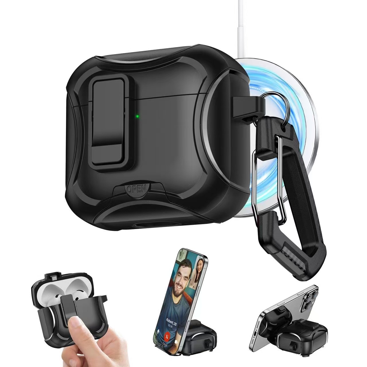 2025 pour Airpods 4 étui adapté étui pour écouteurs couverture à ressort étui de protection pour écouteurs magnétiques 3D pour AirPods Pro 2 étuis: 3XS / Olive