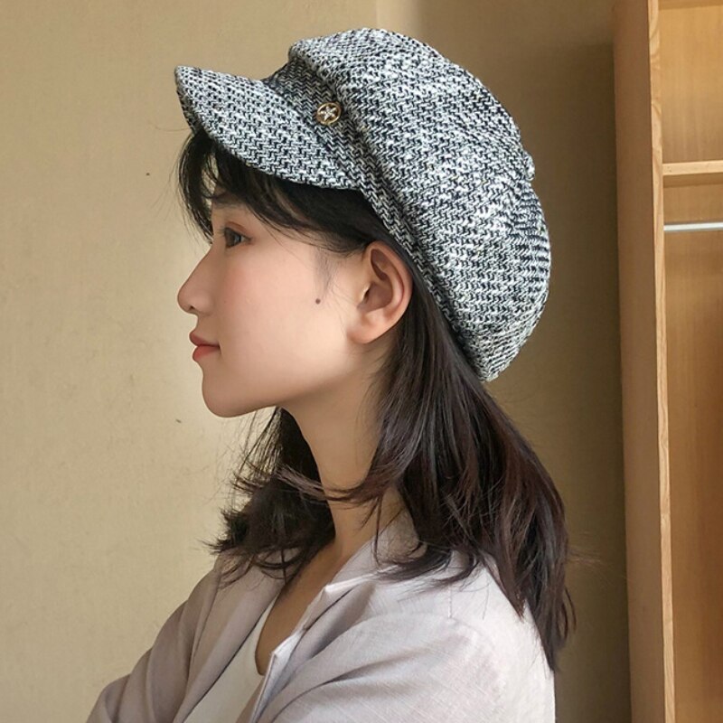 Ht3245 kvinner baretter dame årgang åttekantet nyhetsgutt lokk kvinnelig rutete retro kunstner maler beret hatt vår høst hattemaker til kvinner