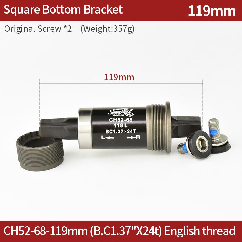 JSHOU BIKE Square Taper Bottom Bracket BSA Tool Crank Axis Accessories Waterproof BB Parts Cycling Tool for Mountain Road Bike: 119mm CH52 68