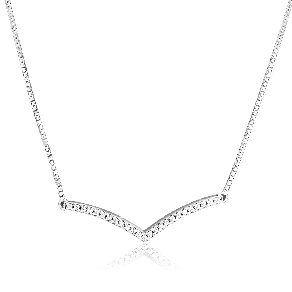 Echt 925 Sterling Zilver Sparkling Wishbone Ketting Voor Vrouwen Fijne Sieraden Verklaring Kettingen Colgantes Collier Femme