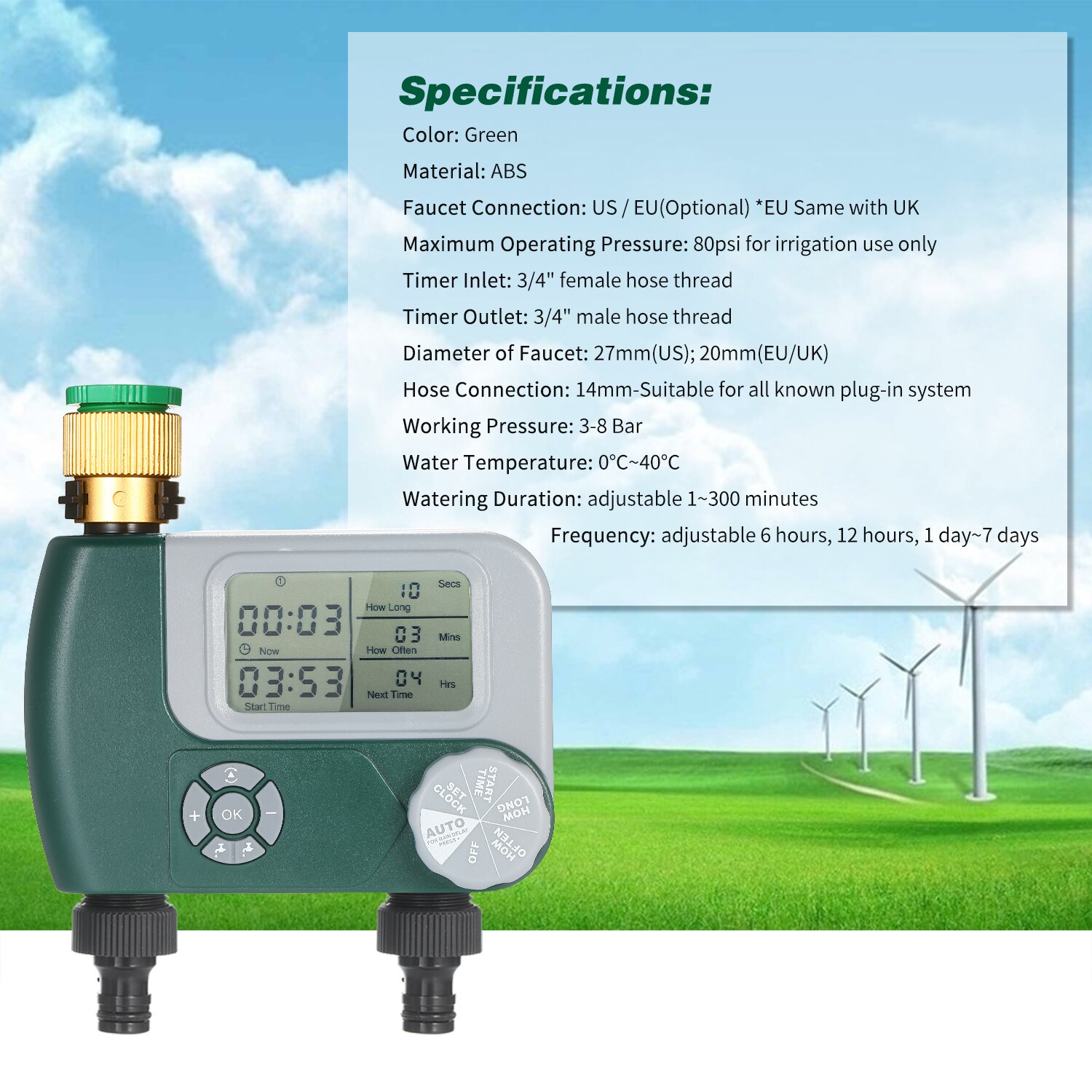 Digital slang kran timer utomhus batteridriven automatisk bevattning sprinklersystem bevattning controller med 2 uttag