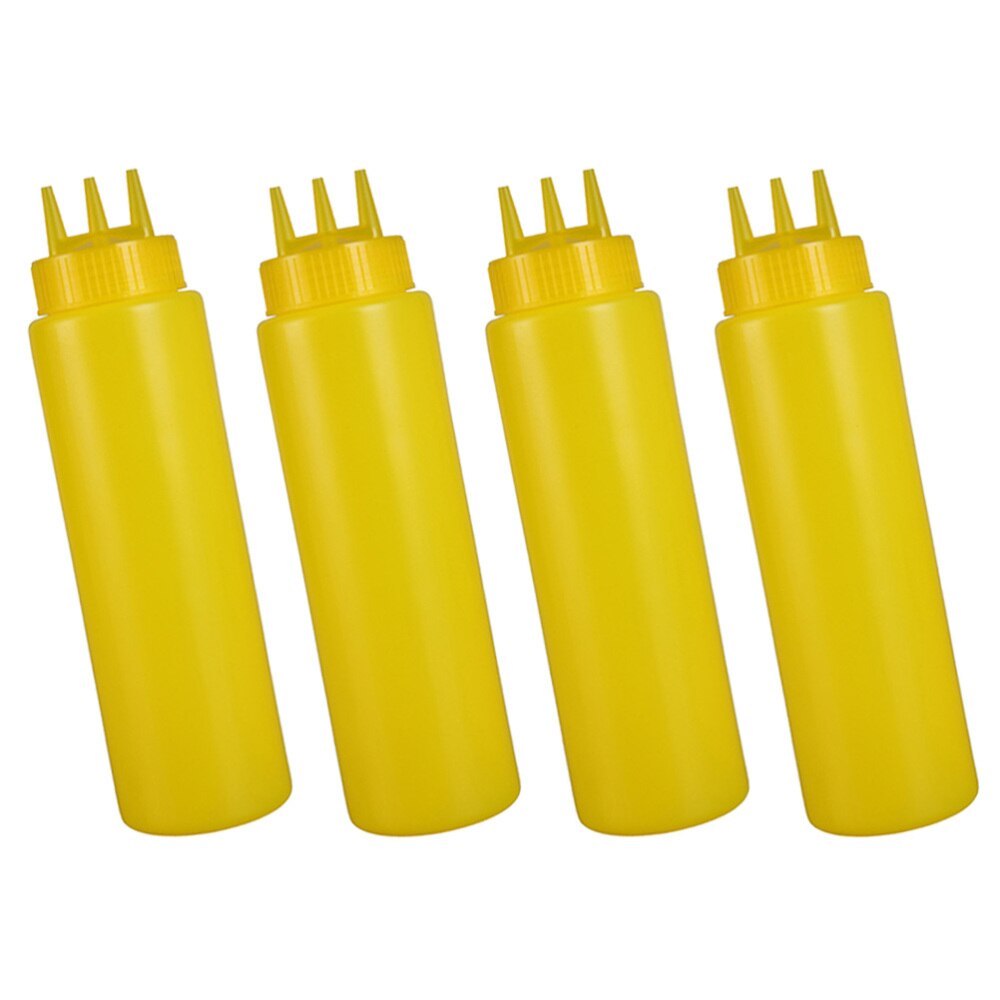 4pcs Jam Squeeze Bottles 3-hole Tomato Sauce Dispensers Kitchen Gadget for Salad Dressing Mustard (White, 12oz, 360ml): Yellow 720ml