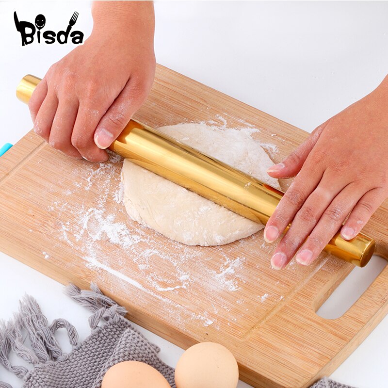 1Pc Stainless Steel Rolling Pin Kitchen Utensils Dough Roller Bake Pizza Noodles Cookie Dumplings Making Non-stick Baking Tool