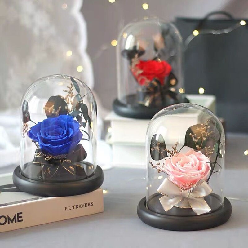 Preserved Flower Rose Glass In A Dome Dried Flower Bouquet For Valentine's Day Girlfriends Birthday Wedding
