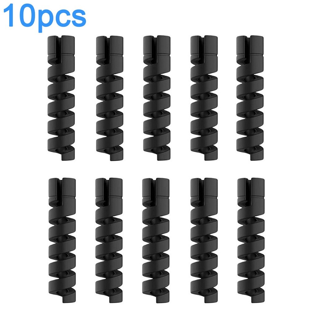 10Pcs Cable Protector Spiral Phone Charger Cable Saver Silicone Cable Management Organizer for Headphone Cellphone Mouse Cord: black