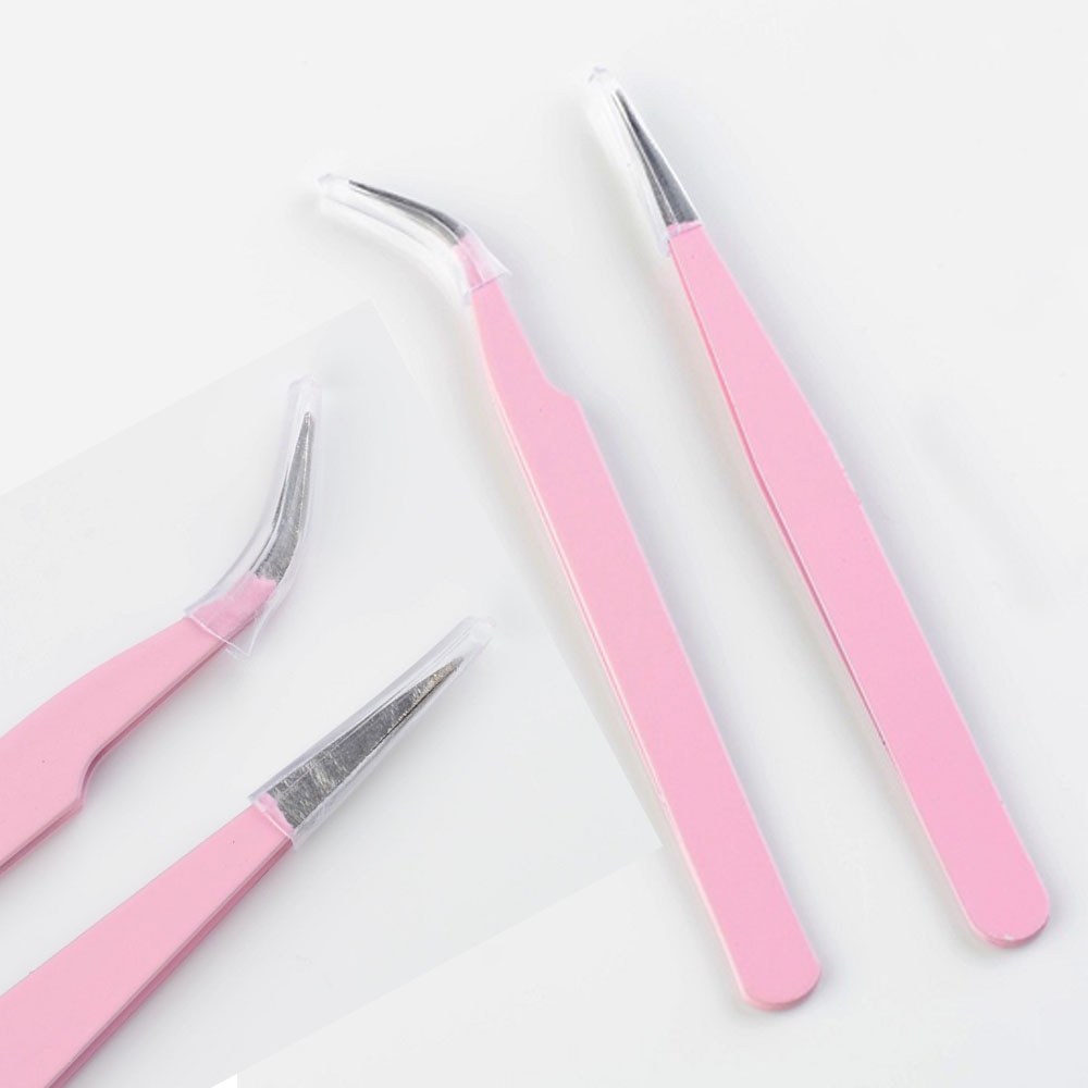 2022 2 stk rustfrit stål pink straight + bøjet pincet til eyelash extensions nail art nippere
