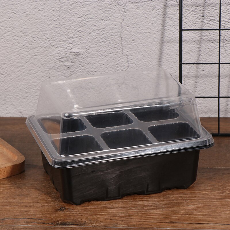 Kwekerijpotten, plantenbak, kweekbak met koepel en bodem, tuinkweekkast, tuinbenodigdheden, 6/12 plastic: 6 gaten zwart