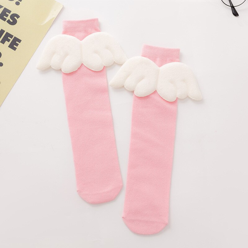 Baby Meisjes Kniekousen Angel Wing Zomer Herfst Katoenen Sokken Effen Snoep Kleur Kids Peuter Korte Sokken Voor Kinderen: P