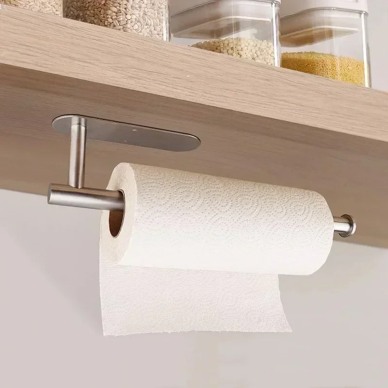 Paper Towel Holder Under Cabinet Wall Mount Stainless Steel Black Kitchen Paper Towel Rack Bathroom Self Adhesive No Drilling