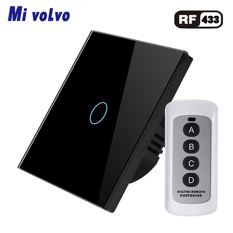 Wireless touch switch RF433 remote control effective distance 20m EU standard AC110V 240V wall sticker light switch: Black / 1-Gang